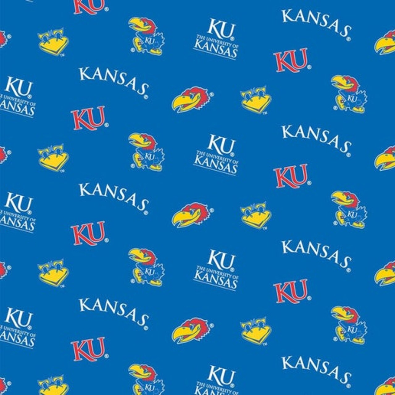 Licensed NCAA University of Kansas Jayhawks Allover KS-045 Cotton Fabric by the Yard